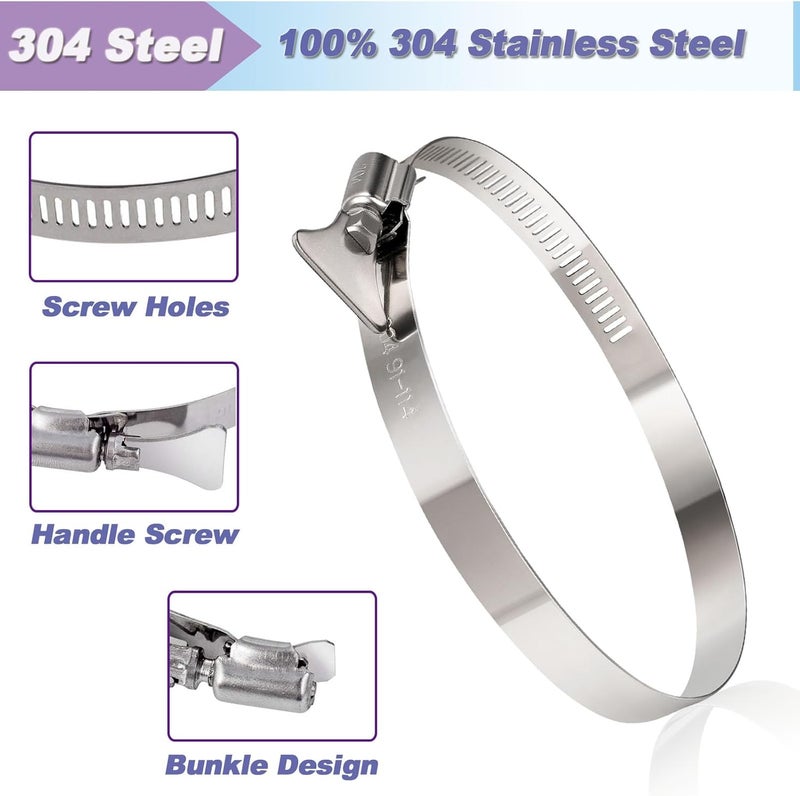 Suprom 2 Pack 8 inch Hose Clamp, Adjustable 7 1/2"-8 1/2" Diameter 304 Stainless Steel Easy turn thumb Screw Worm Gear Hose Clamps For Securing Hose, Dryer, Automotive and Mechanical Applications - Image 4